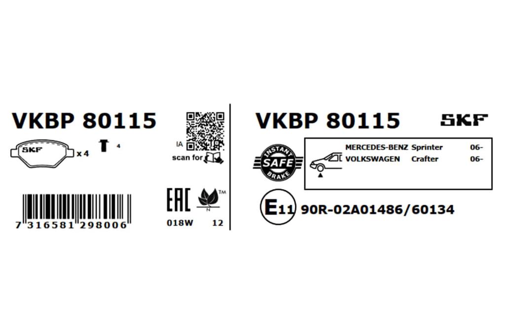 Jogo de 4 pastilhas de travão SKF ref. VKBP 80115